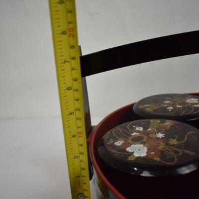 Japanese Serving Tray with 5 Covered Rice Bowls