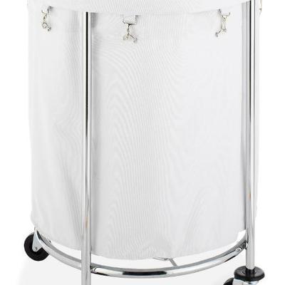 Whitmor Round Commercial Hamper With Wheels, White & Chrome - New