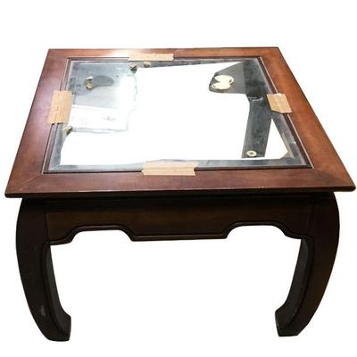 Vintage Mahogany Coffee Table with Glass Top