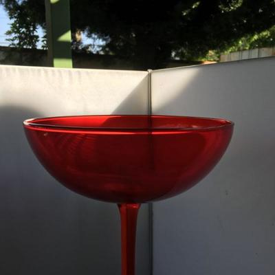 Vintage Very Tall Mouth Blown Hand Made Red Glass