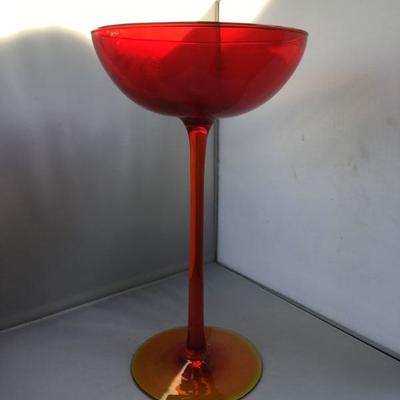 Vintage Very Tall Mouth Blown Hand Made Red Glass
