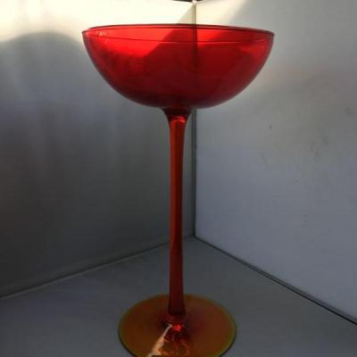 Vintage Very Tall Mouth Blown Hand Made Red Glass