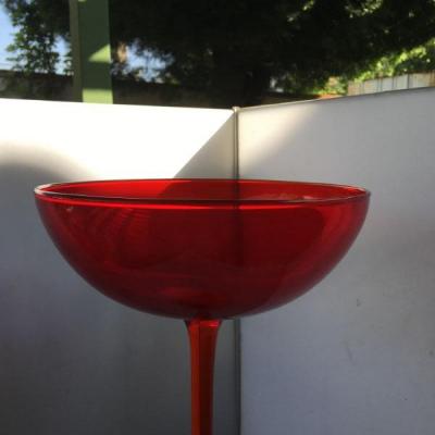 Vintage Very Tall Mouth Blown Hand Made Red Glass