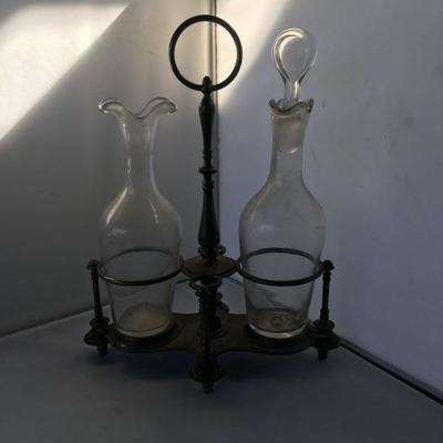 Antique Oil and Vinegar with Caddy