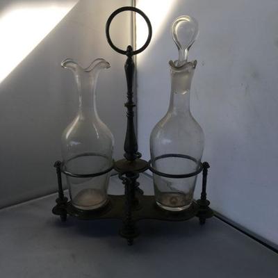 Antique Oil and Vinegar with Caddy