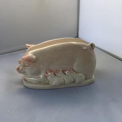 Vintage Hand Painted Ceramic Piglet Napkin Folder Otagiri