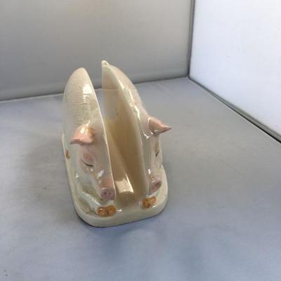Vintage Hand Painted Ceramic Piglet Napkin Folder Otagiri