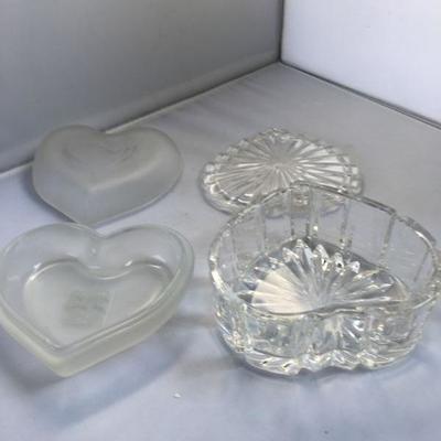 Vintage Lot of Three Heart Shaped Jars Glass, Ceramic and Crystal