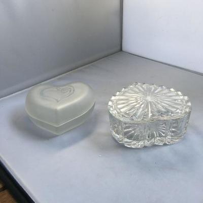 Vintage Lot of Three Heart Shaped Jars Glass, Ceramic and Crystal
