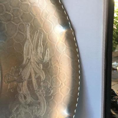 Vintage Extra Large Hammered  Aluminum Platter with Superb Design