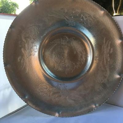 Vintage Extra Large Hammered  Aluminum Platter with Superb Design