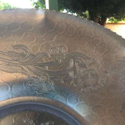 Vintage Extra Large Hammered  Aluminum Platter with Superb Design