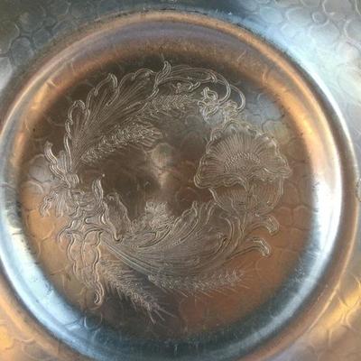 Vintage Extra Large Hammered  Aluminum Platter with Superb Design