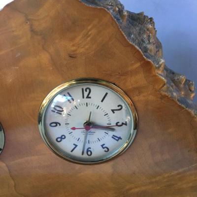 Vintage Mid Century Wood Frame Electrical Clock and Barometer