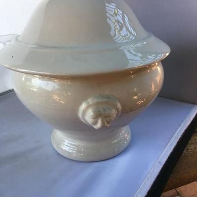 Vintage Large Lidded Bowl by Cordon Bleu BIA Porcelaine de Chine Lion Handles