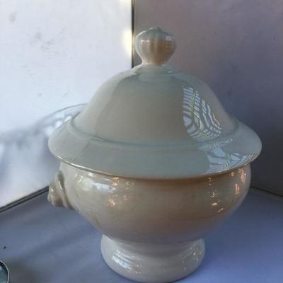 Vintage Large Lidded Bowl by Cordon Bleu BIA Porcelaine de Chine Lion Handles