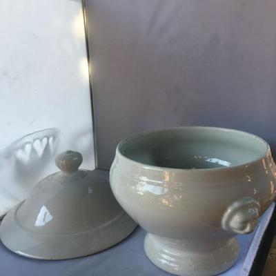 Vintage Large Lidded Bowl by Cordon Bleu BIA Porcelaine de Chine Lion Handles