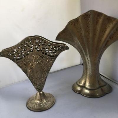 Vintage Lot of TWO Fan like Silver Plated Vases