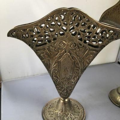 Vintage Lot of TWO Fan like Silver Plated Vases
