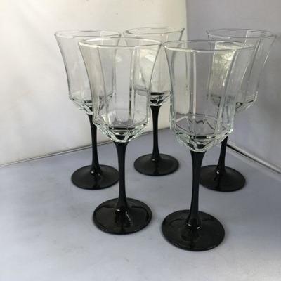 Vintage Lot of FIVE Luminarc Glasses France Black Stem Octime Champagne Flutes 7..75" Tall Wine Glasses