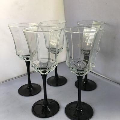 Vintage Lot of FIVE Luminarc Glasses France Black Stem Octime Champagne Flutes 7..75" Tall Wine Glasses
