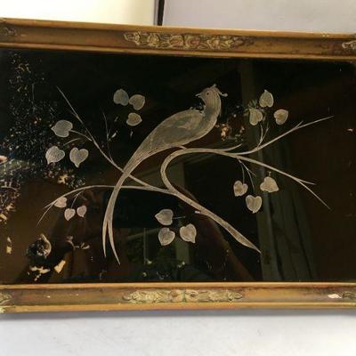 Art Deco  Serving Tray with Sterling Silver Design on Glass