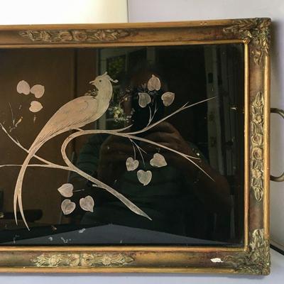 Art Deco  Serving Tray with Sterling Silver Design on Glass