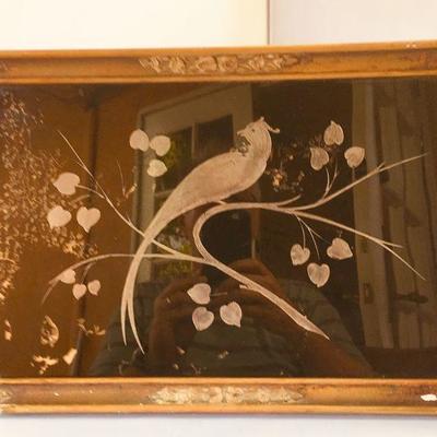Art Deco  Serving Tray with Sterling Silver Design on Glass