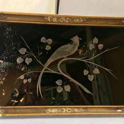 Art Deco  Serving Tray with Sterling Silver Design on Glass