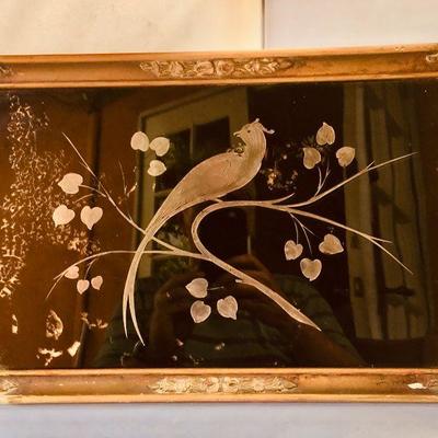 Art Deco  Serving Tray with Sterling Silver Design on Glass