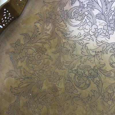 Vintage Footed Brass Large Plate with Ruffle Edges and HAndles