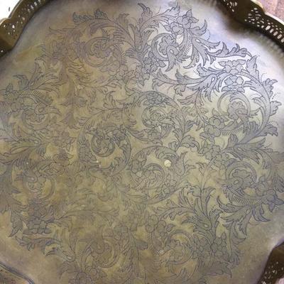 Vintage Footed Brass Large Plate with Ruffle Edges and HAndles