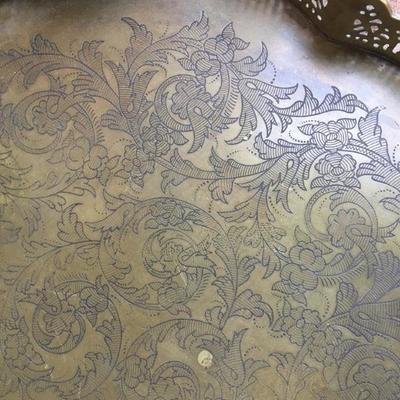 Vintage Footed Brass Large Plate with Ruffle Edges and HAndles