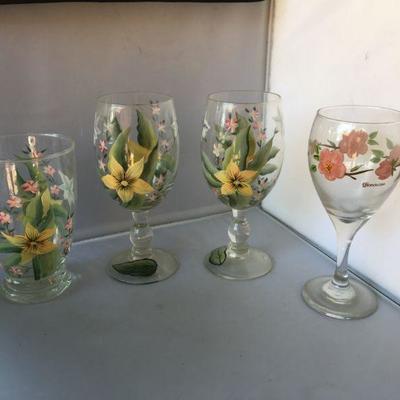 Vintage Lot of FOUR Hand  Painted Glasses