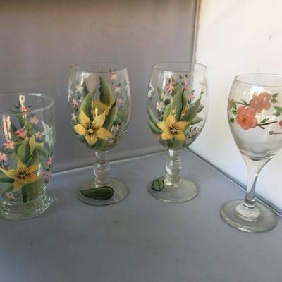 Vintage Lot of FOUR Hand  Painted Glasses