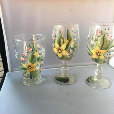 Vintage Lot of FOUR Hand  Painted Glasses