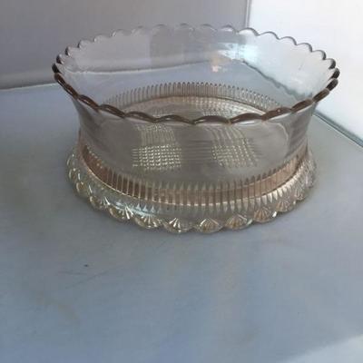 Vintage Pink/White Depression Ruffled Bowl with Extended Bottom Edge