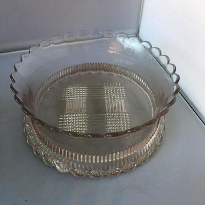 Vintage Pink/White Depression Ruffled Bowl with Extended Bottom Edge