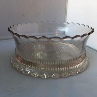 Vintage Pink/White Depression Ruffled Bowl with Extended Bottom Edge