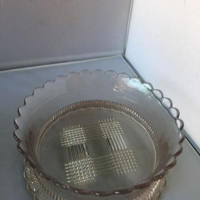 Vintage Pink/White Depression Ruffled Bowl with Extended Bottom Edge