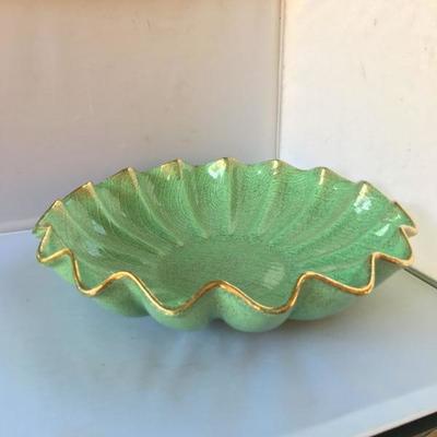 Vintage Large Ruffled Ceramic Bowl with Gilded Edges