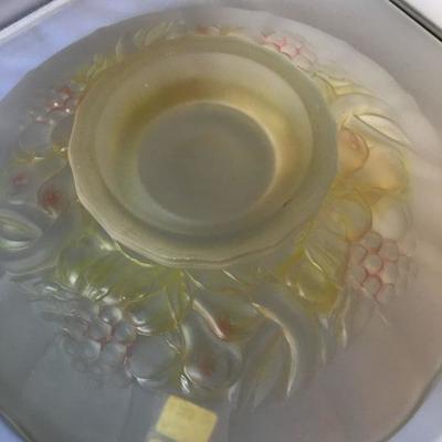 Vintage Ca. 1940's Large Footed Frosted Fruit Punch Bowl Colored Bottom with Bubbles