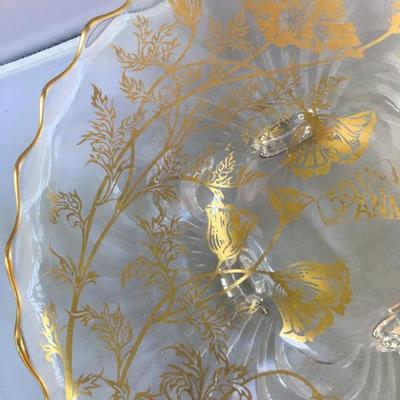 Vintage Ca. 1940's Large Footed Frosted Fruit Punch Bowl Colored Bottom with Bubbles