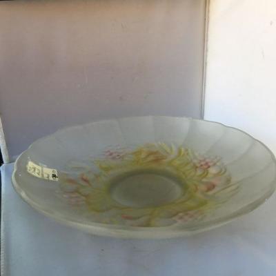 Vintage Ca. 1940's Large Footed Frosted Fruit Punch Bowl Colored Bottom with Bubbles