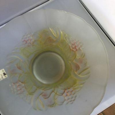 Vintage Ca. 1940's Large Footed Frosted Fruit Punch Bowl Colored Bottom with Bubbles
