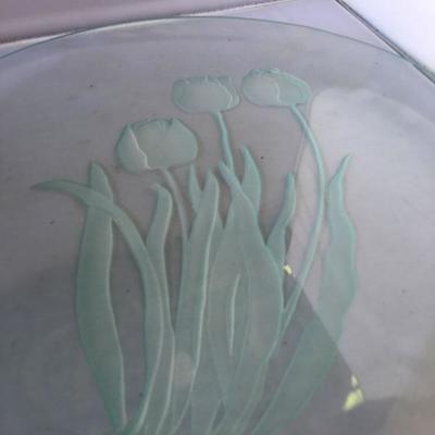 Vintage Large Platter with Etched Tulips