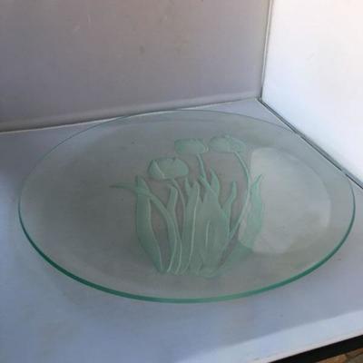 Vintage Large Platter with Etched Tulips