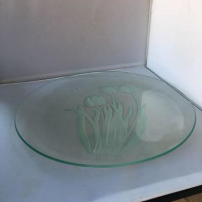 Vintage Large Platter with Etched Tulips