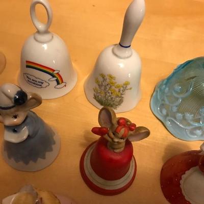 Assortment of 9 Bells Collection Fenton Etched Crystal 