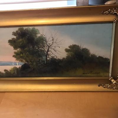 Signed Antique Watercolor in Gold Gilt Frame